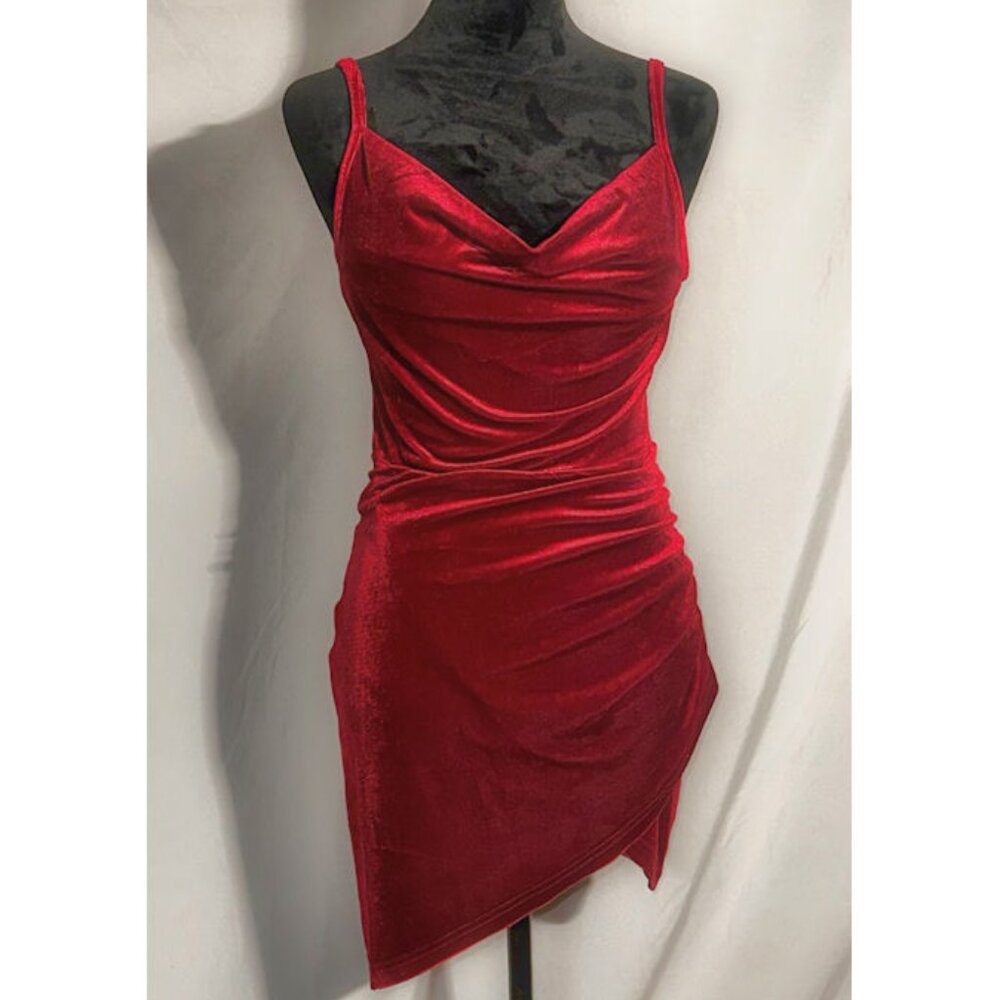 Double Crazy Red Velvet Cocktail Dress, Size Small